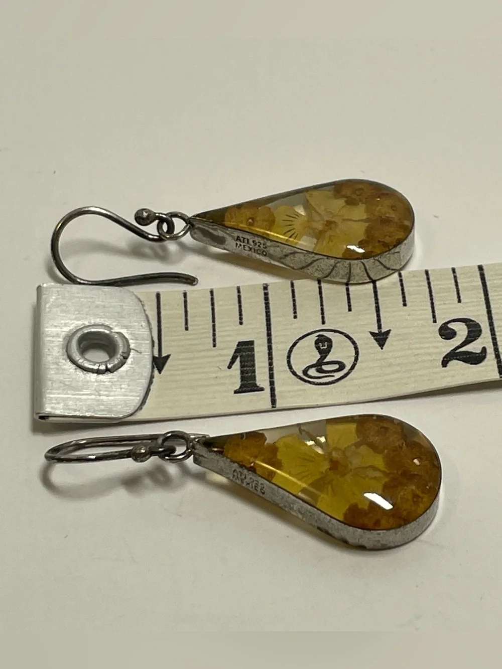 Vintage Sterling Silver 925 Earrings Dried Flowers In Resin Dangle Ati Mexico 5g